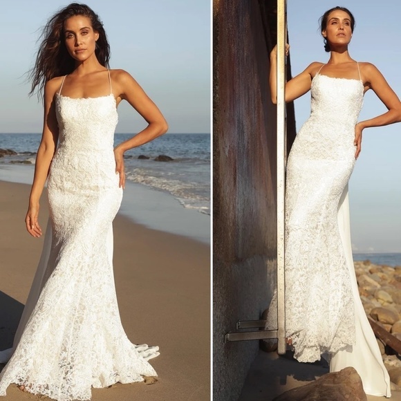 LULU's Elegant Sexy Wedding Bridal Shower Engagement Romantic Open Back Gown - Picture 4 of 7